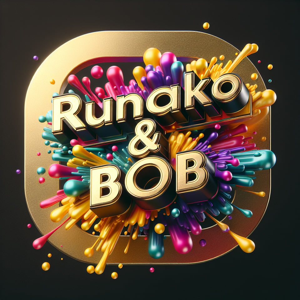 Text Runako & Bob colorful splash 3d text in goldsilver plate and background colorcinematictypography3d renderposter text effect image