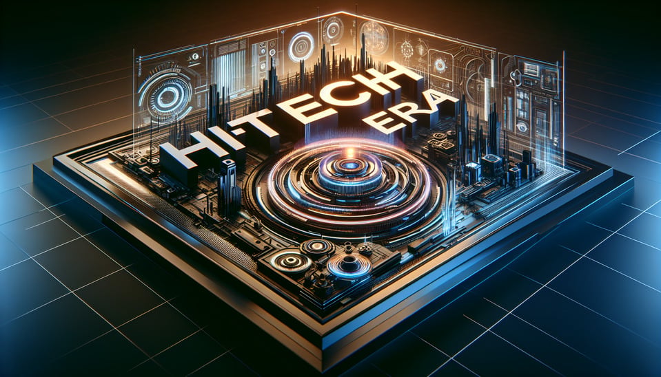 for a tech channel thats name 'HI-Tech Eraa' cool sifi as looks as marvel's 3d cinematicillustration3d rendertypographyphoto text effect image
