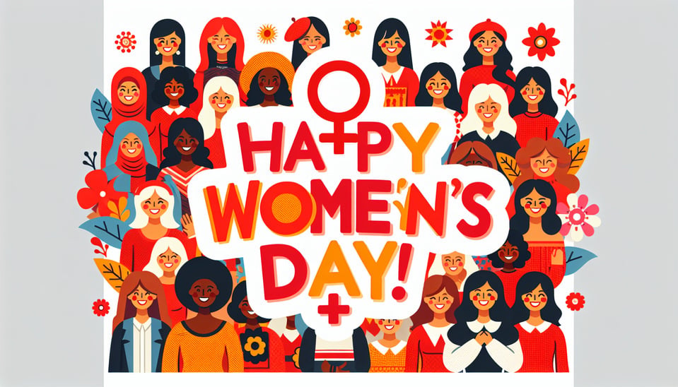happy women's day with red text logo color theam with womens text effect image