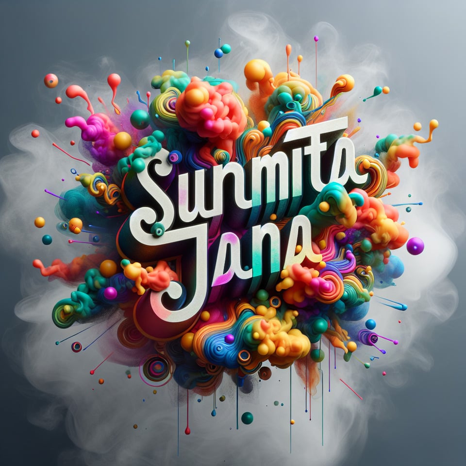 Text SURMITA JANA colorful splash 3d text and smoky transparent background text effect image