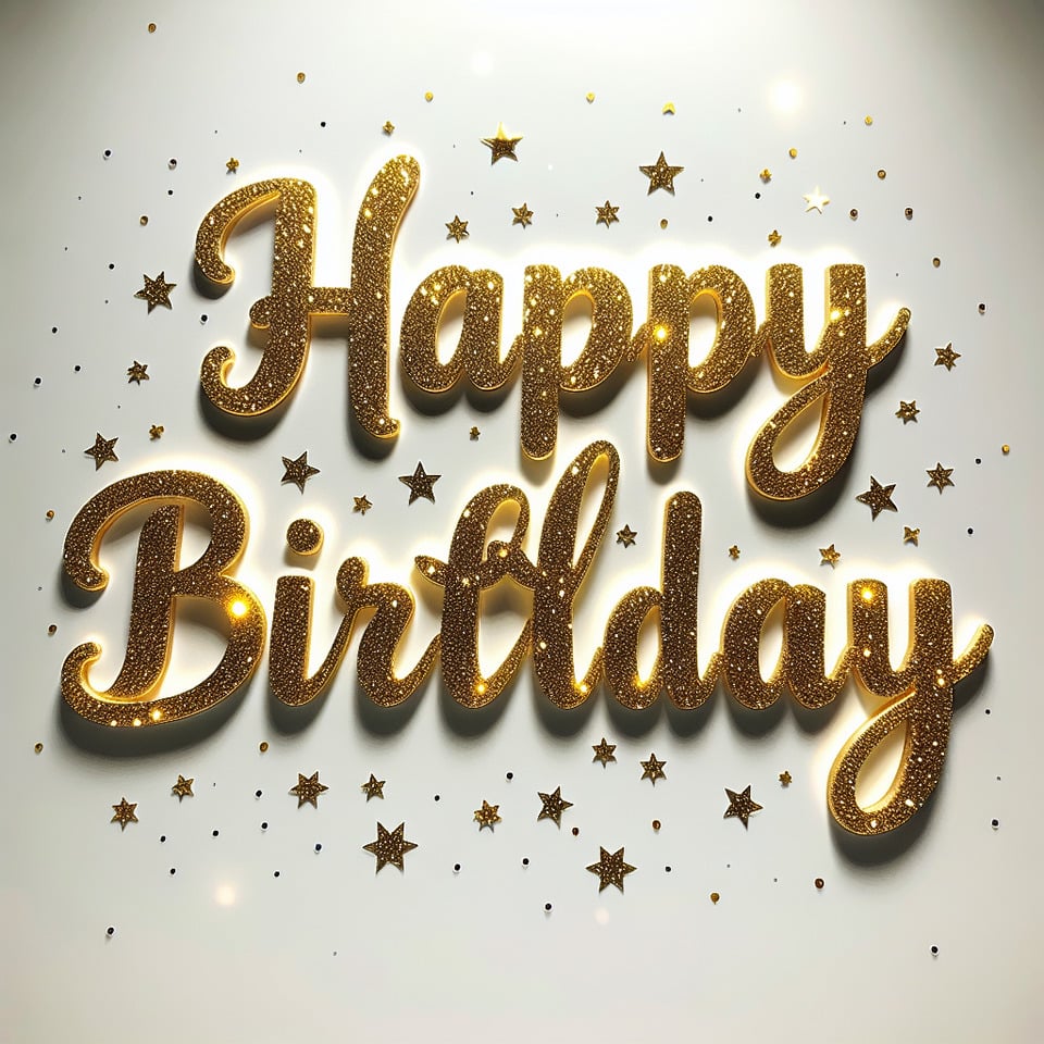 text HAPPY BIRTHDAY glitter gold text effect on white background text effect image