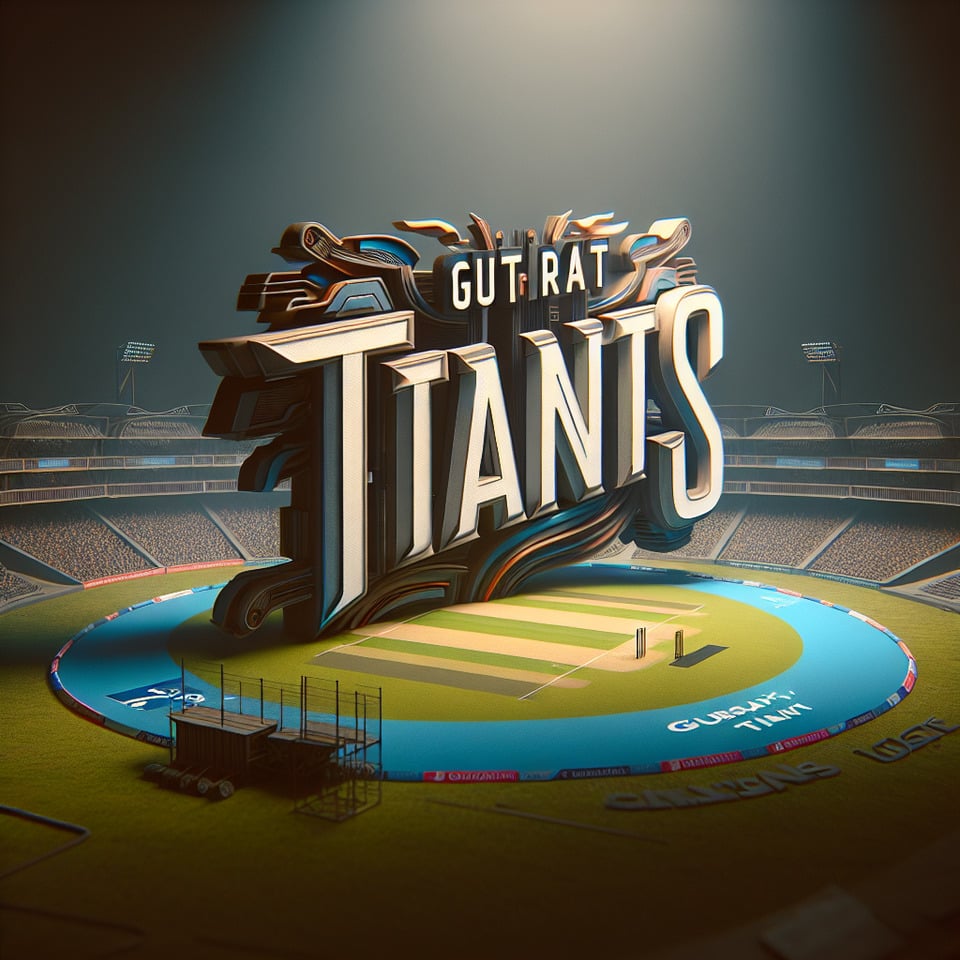 I want cricket ground and above the ground the text Gujarat titans want to have in hd quycinematicillustration3d rendertypographyphoto text effect image