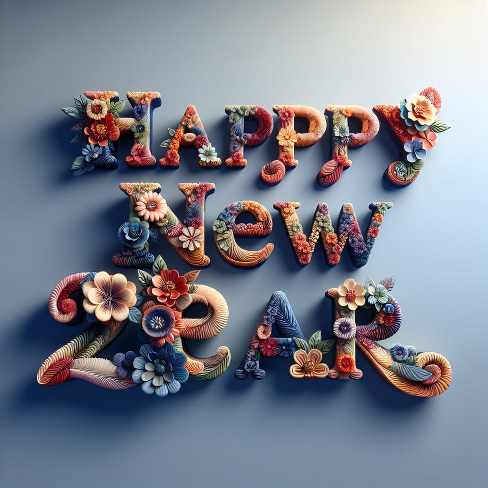 textHappy New Year three-dimensionalmade of flowergorgeouswith a light gradient background. text effect image