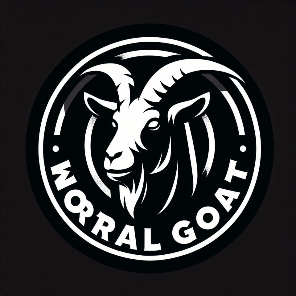 Logo de cabeza de Cabra en circulo con un texto abajo diciendo '' Mortal Goat '' Fondo negroillustration text effect image