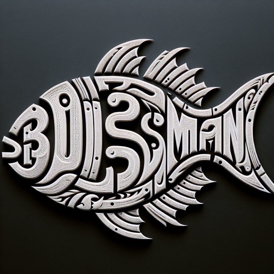 The word Bossman in the shape of a fishtypography text effect image