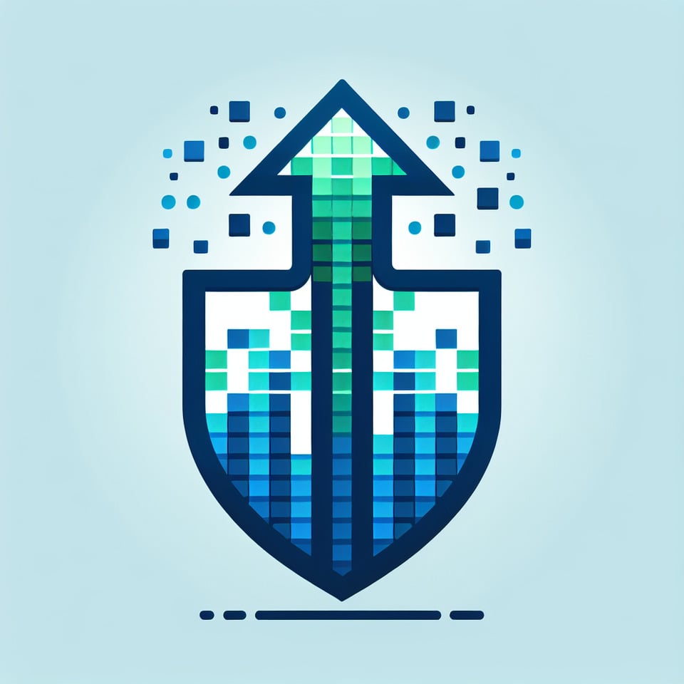 Concept: Growth Arrow with Pixel Shield,,This logo combines elements of growthsecurityand digital expertise.,A stylized arrow pointing upwards symbolizes growth and progress.,Embedded within the arrowhead is a pixelated shieldrepresenting both digital marketing and the security aspect of insurance.,The pixelated design adds a touch of modernity and innovation.,The color scheme could be a gradient from a calming blue at the base of the arrow (representing trust and security) to a vibrant green at the pixelated shield (representing growth and success). text effect image