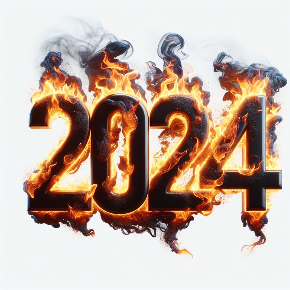 text 2024 fire alphabet text effects on white background3d render text effect image