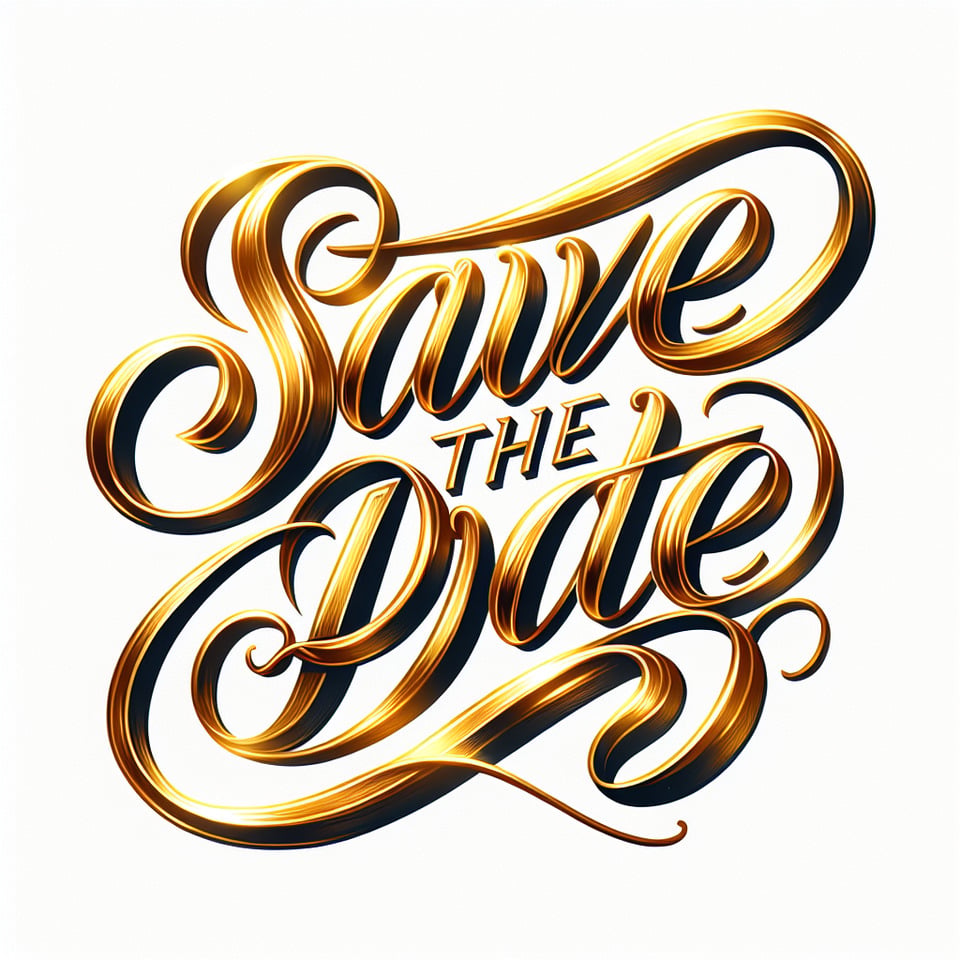 text Save the Date in golden calligraphy with a transparent background text effect image
