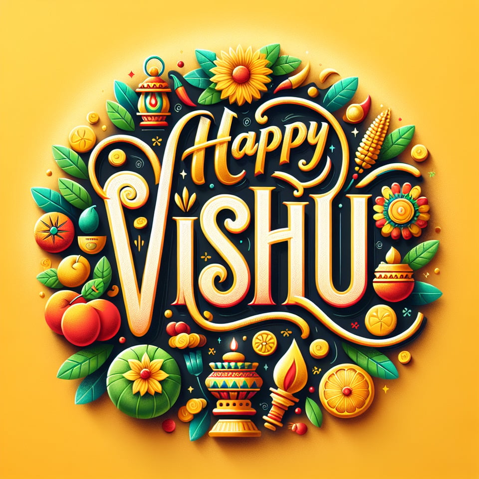 happy vishu typography text effect image