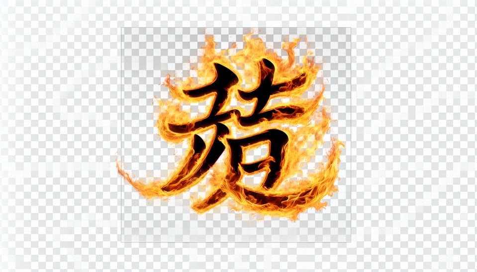text 太陽星全效克菲爾益生菌 year lettering made from bright fire flames on transparent on white background text effect image