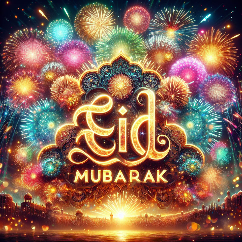 TEXT EID MUBARAK IN FIREWORK BACKGROUND text effect image