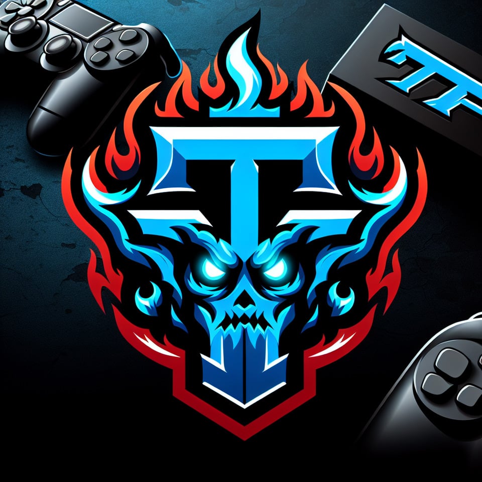 Create a gaming logo featuring the letters TXF prominently displayedwith the letter X having flaming devil eyes of blue flames for an intense and captivating look. The overall design should evoke a sense of powerintensityand gaming prowess. text effect image
