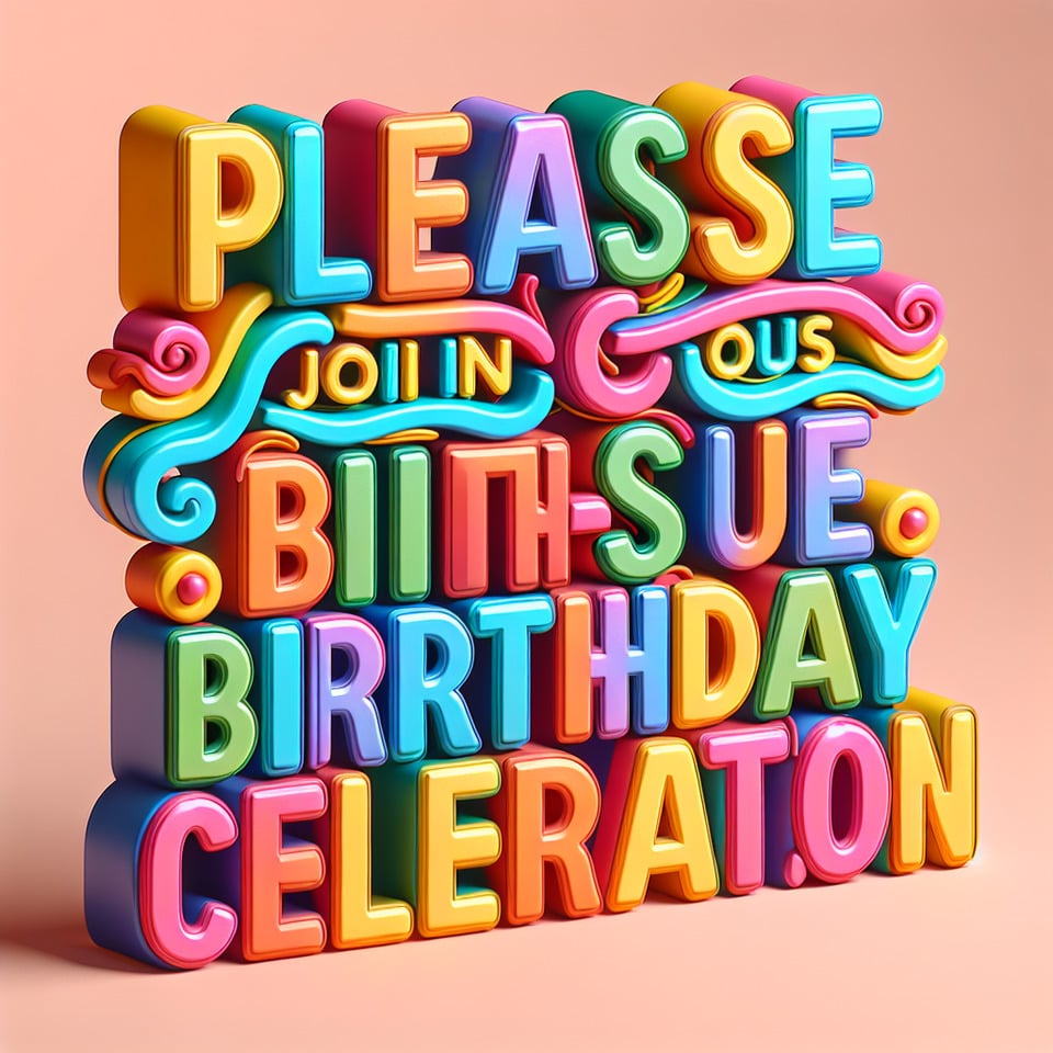 Text Please join us for the Birthday celebration colorful 3d text and no background text effect image