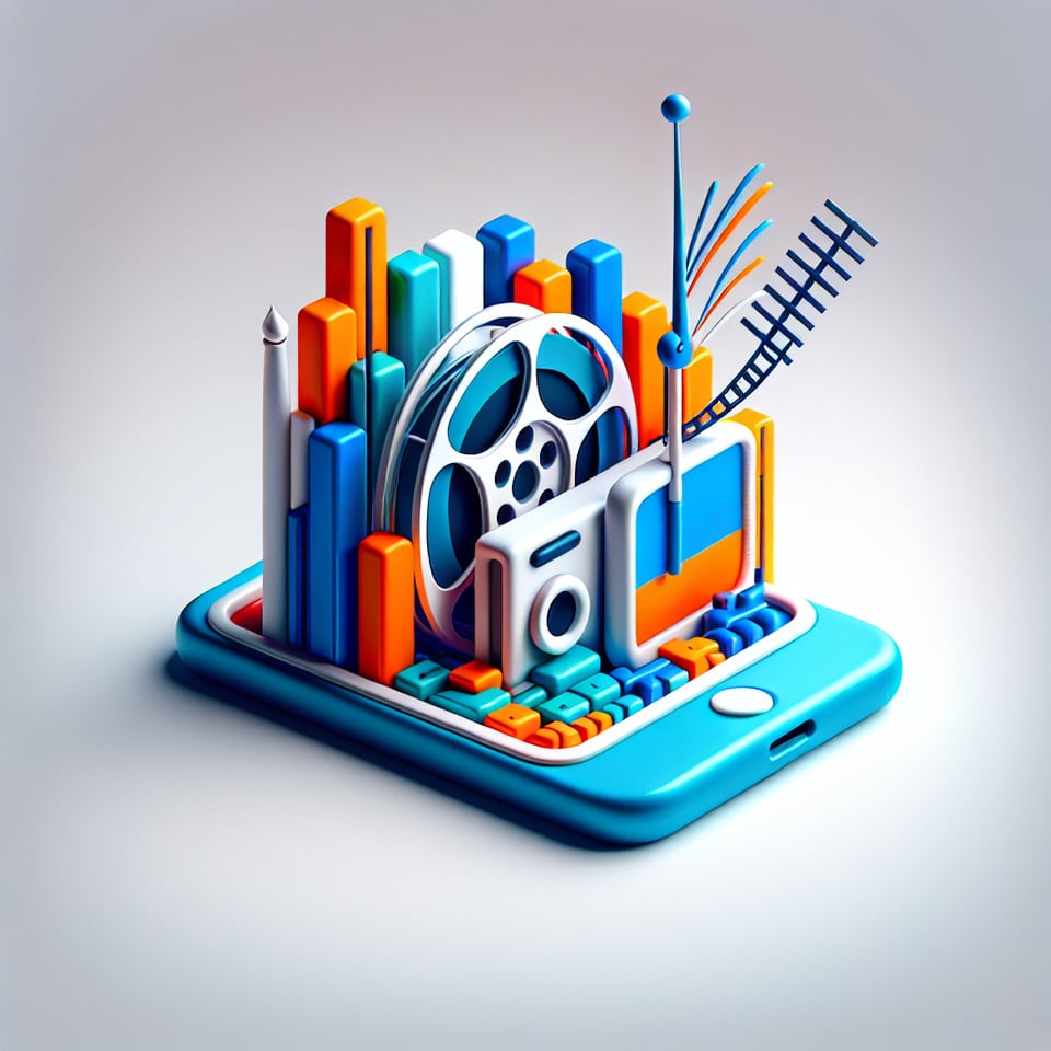 create a 3d logo for India movie trailers with film Reel clipTV and Antana inside the mobile text effect image