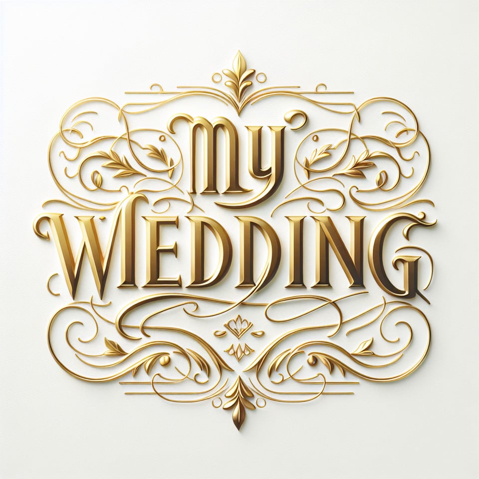 text My Wedding lettering in luxury gold color on white background. text effect image