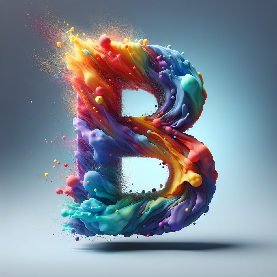 Text B colorful splash 3d text and smoky transparent backgroundRealistic detailed view. text effect image