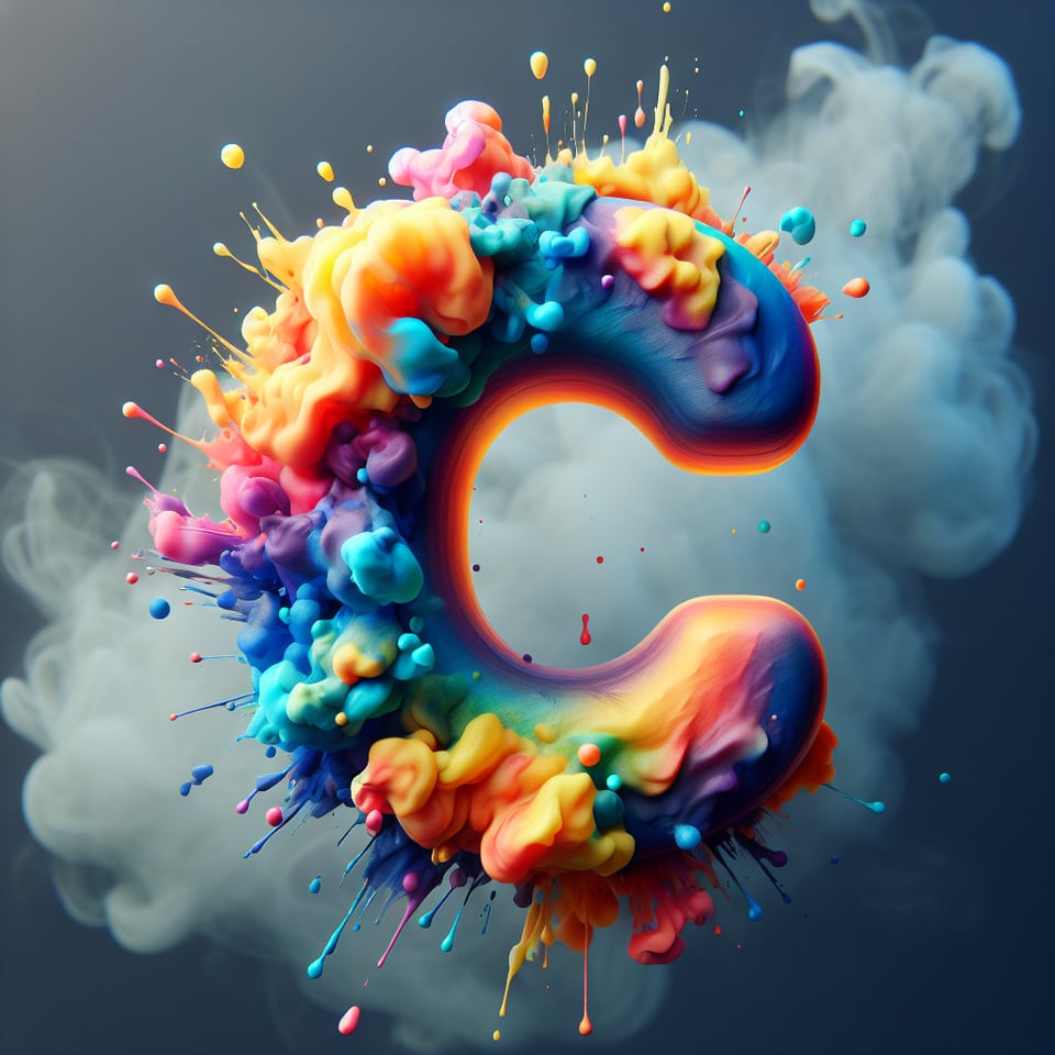 Text C colorful splash 3d text and smoky transparent backgroundRealistic detailed view. text effect image