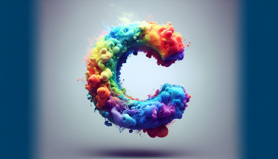 Text C colorful splash 3d text and smoky white backgroundRealistic detailed view. text effect image