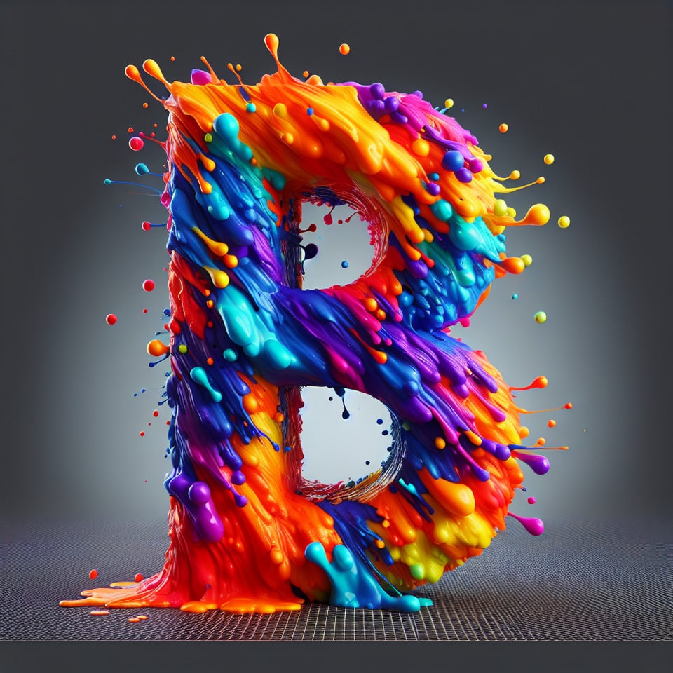 Text B colorful splash 3d text on transparent background text effect image