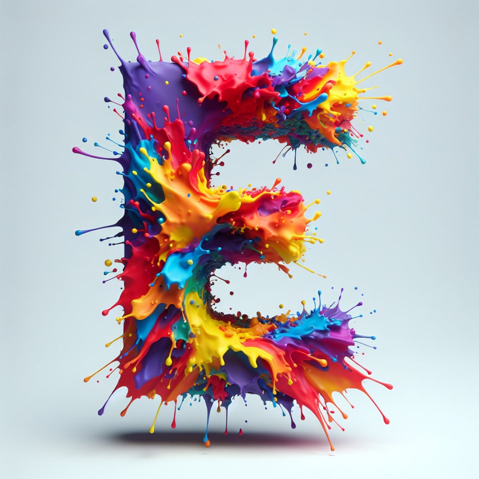 Text E colorful splash 3d text on white background text effect image