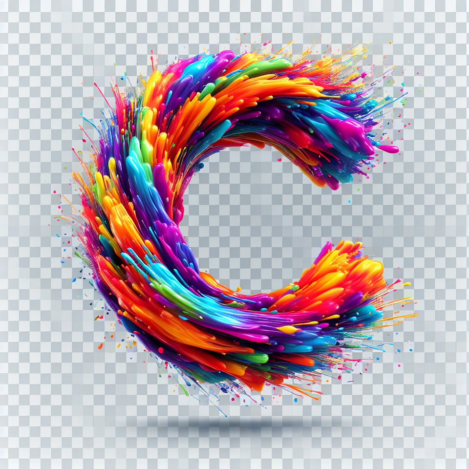 Text C colorful splash 3d text on transparent background text effect image