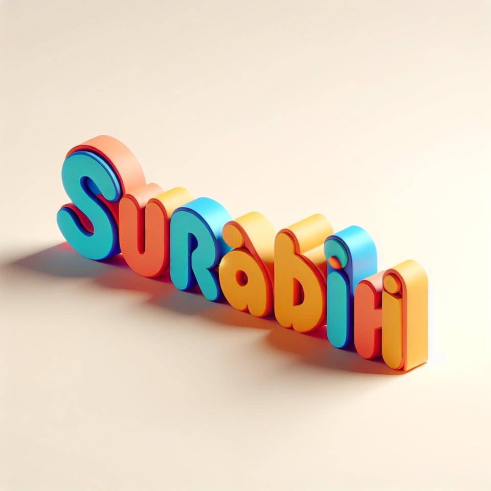 Pixar style text SURABHI font,on white background text effect image