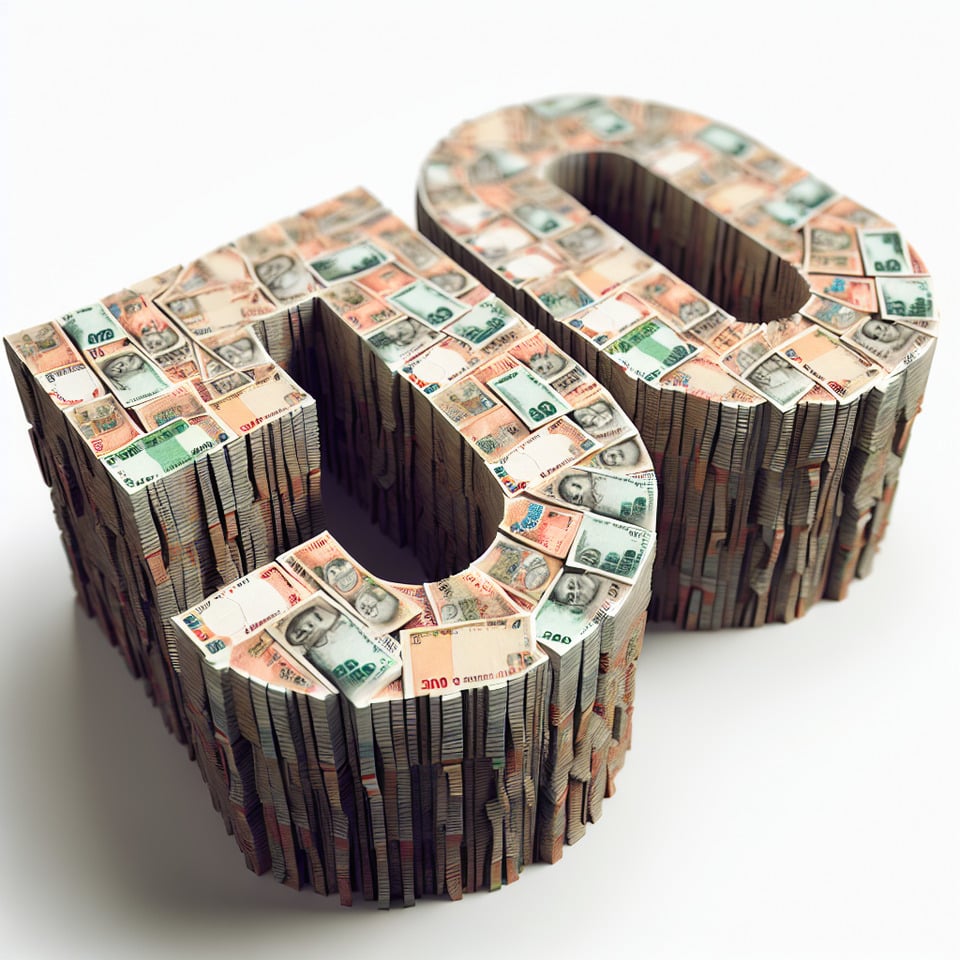 3D style big number 500looking it from bottom made up of indian currency notes3d rendertypography text effect image