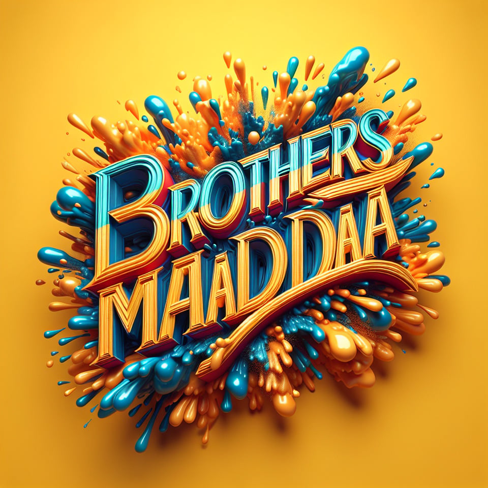 Text Brothers Maadannada colorful splash 3d text in goldsilver plate and background colorcinematictypography3d renderposter text effect image