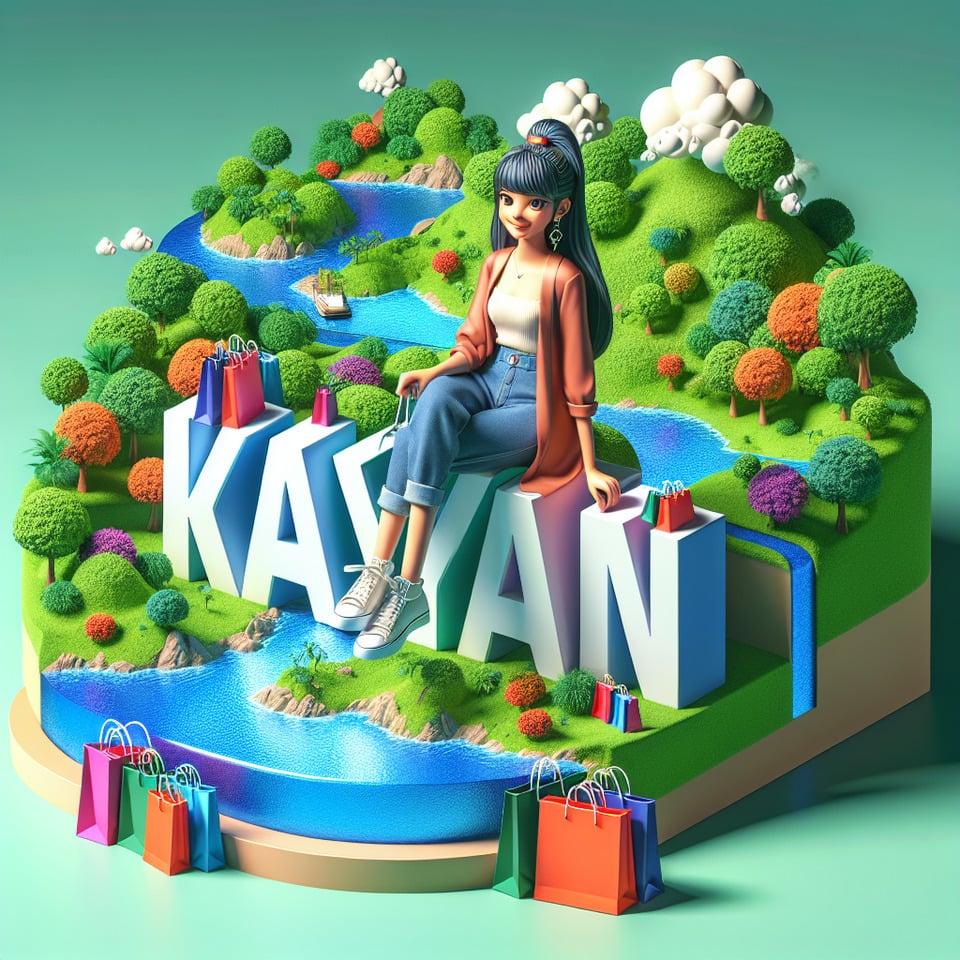 Kalyan world in 3d effect with shoping girl siting on text text effect image