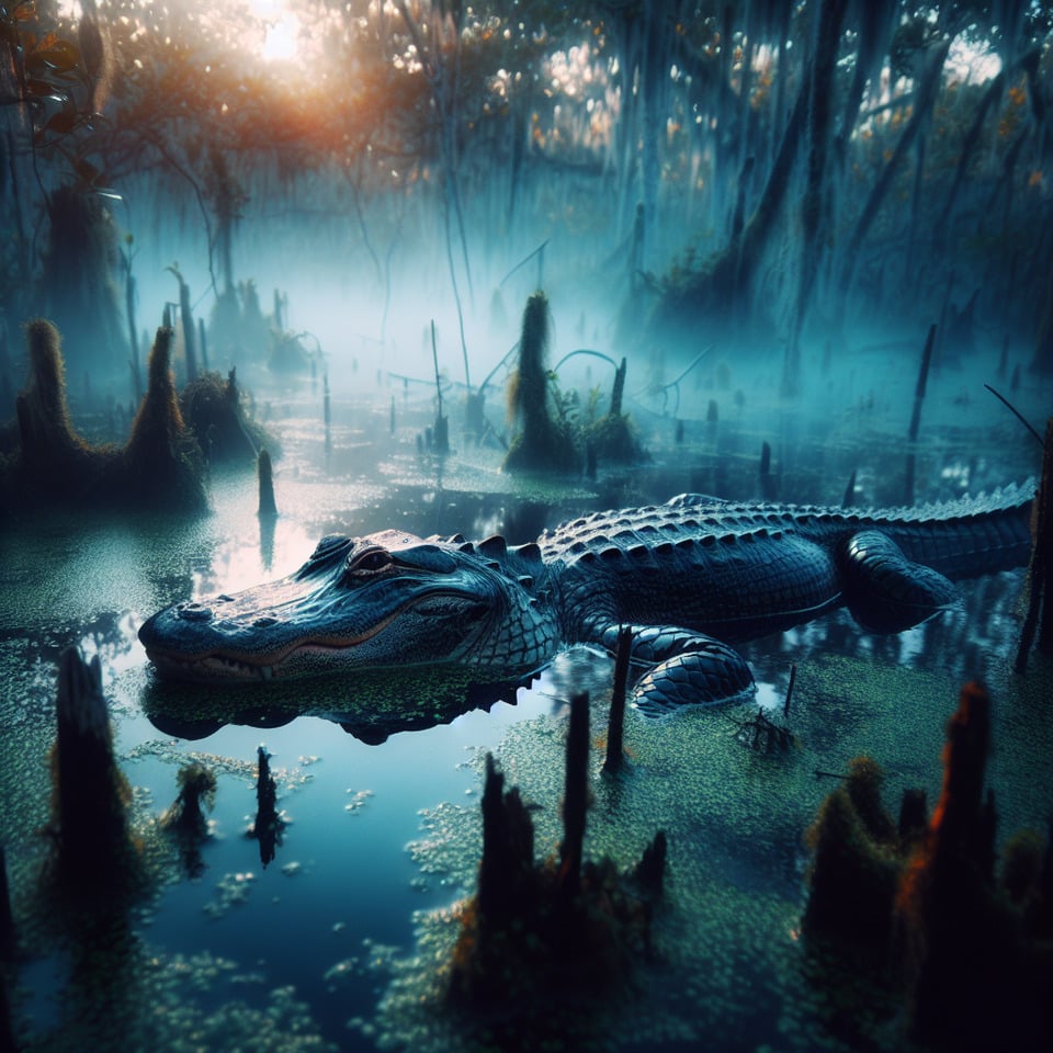 Florida Gator in the swamp with blue and orange mist text effect image