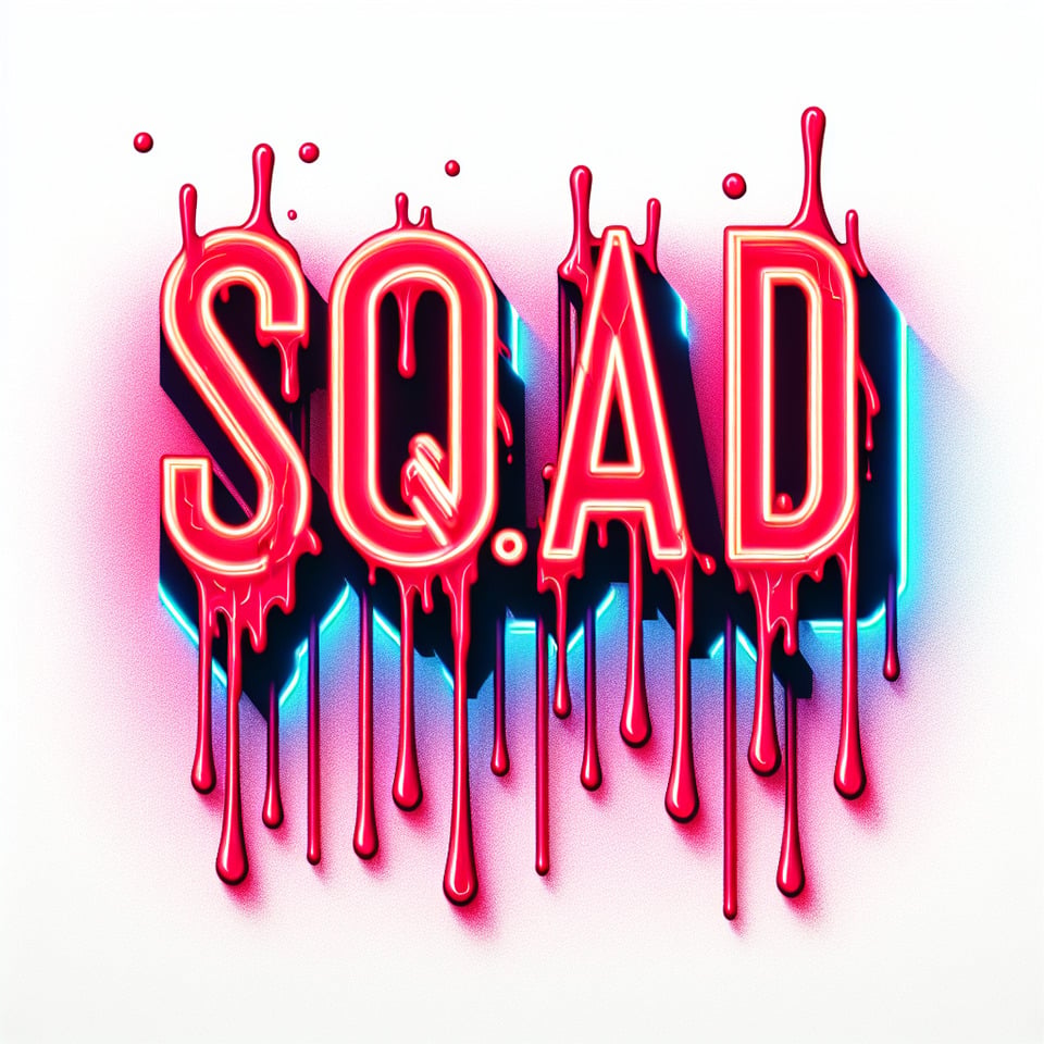 text S.QU.A.D neon text effects on white backgroundwhich looks like blood oozing text effect image