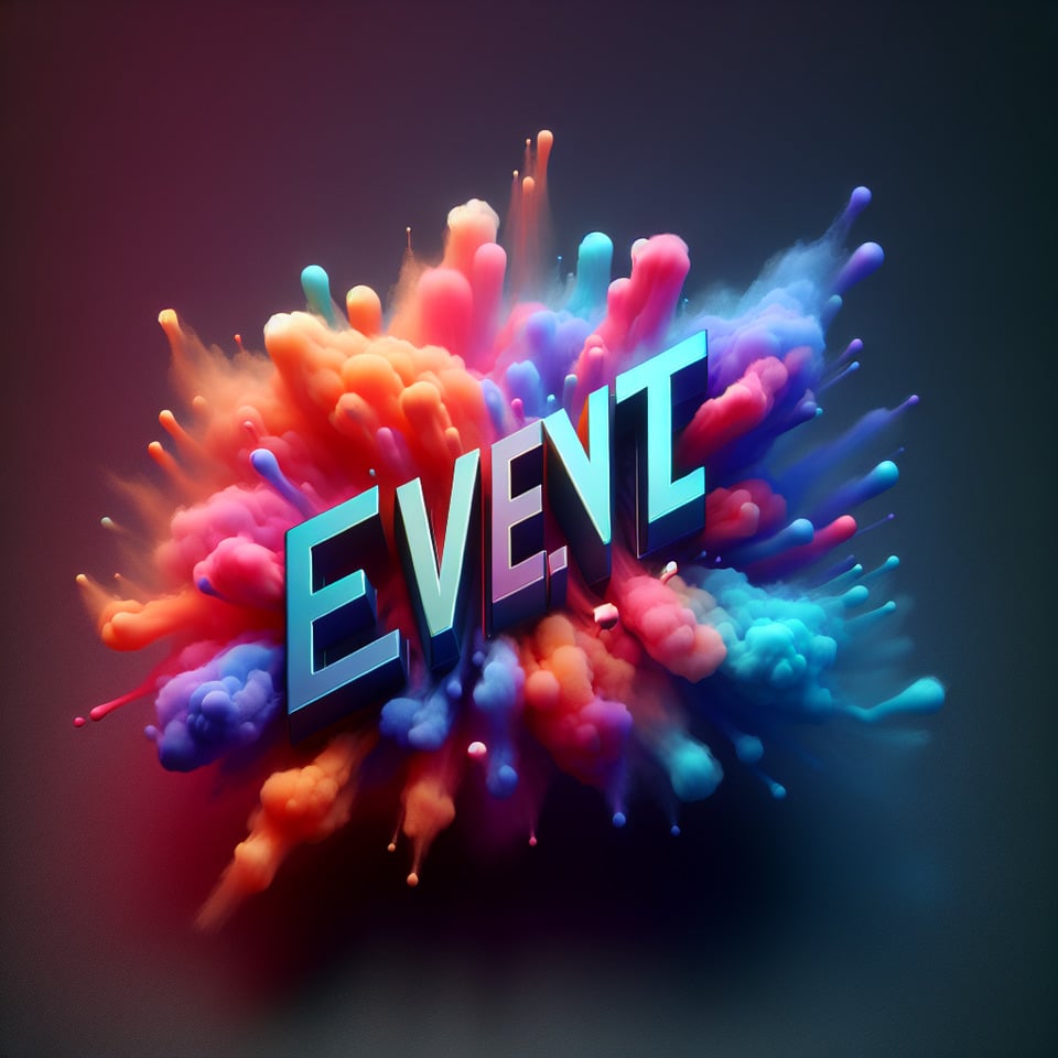 Text Event colorful splash 3d text and smoky transparent backgroundRealistic detailed view.cinematic3d render text effect image