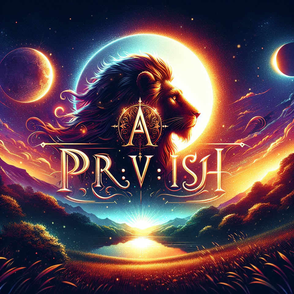 the text A.PRAVISH and sun and moon and a lion in background text effect image