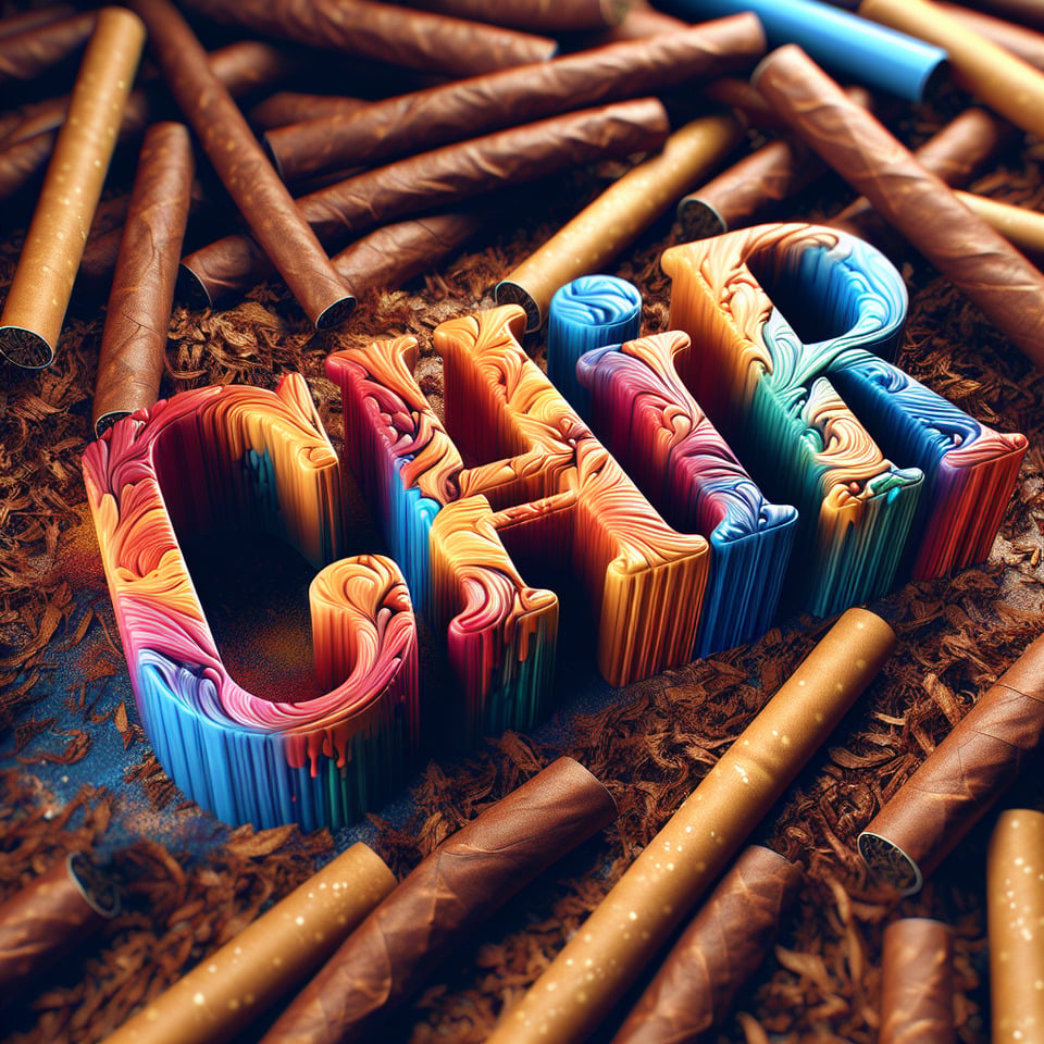 文字「CLAR」彩色飛濺 3d 文字和菸草背景 text effect image