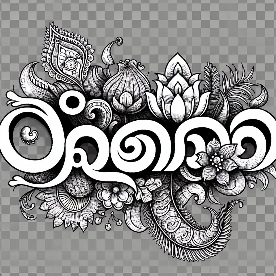 Malayalam Text ഉത്സവം with Indian ornamental elements aroundlean designtransparent background text effect image