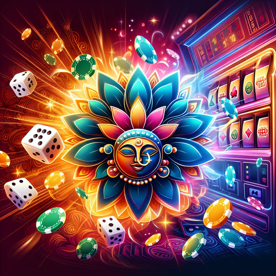 text as Khelo India logo for lottary type of beting app with gaming backgroung of light effect text effect image