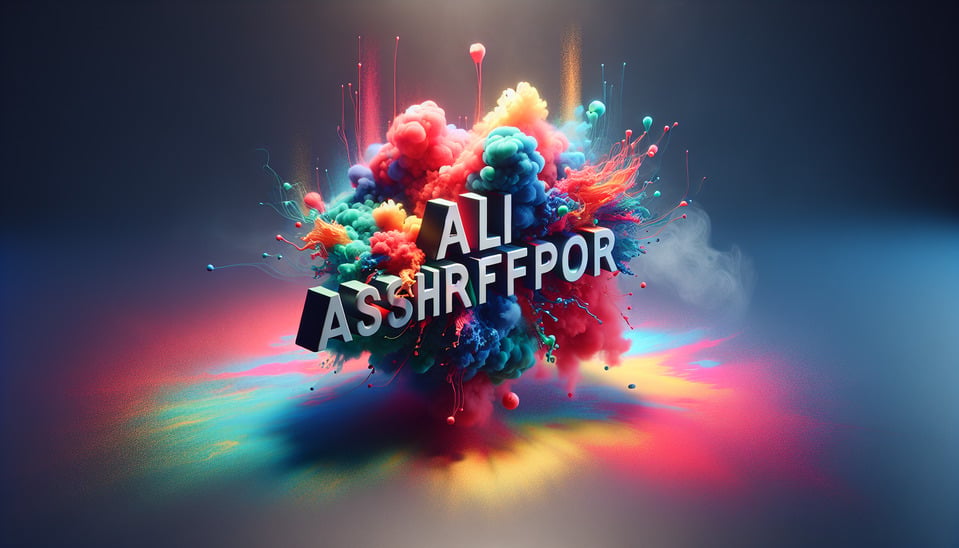 Text Ali Ashrafpour colorful splash 3d text and smoky background text effect image