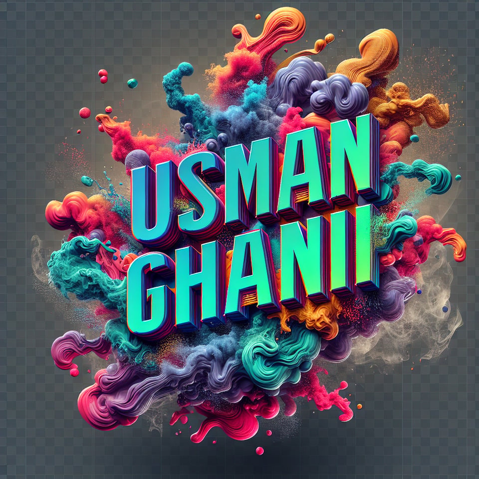 Text USMAN Ghani colorful splash 3d text and smoky transparent backgroundRealistic detailed view. text effect image