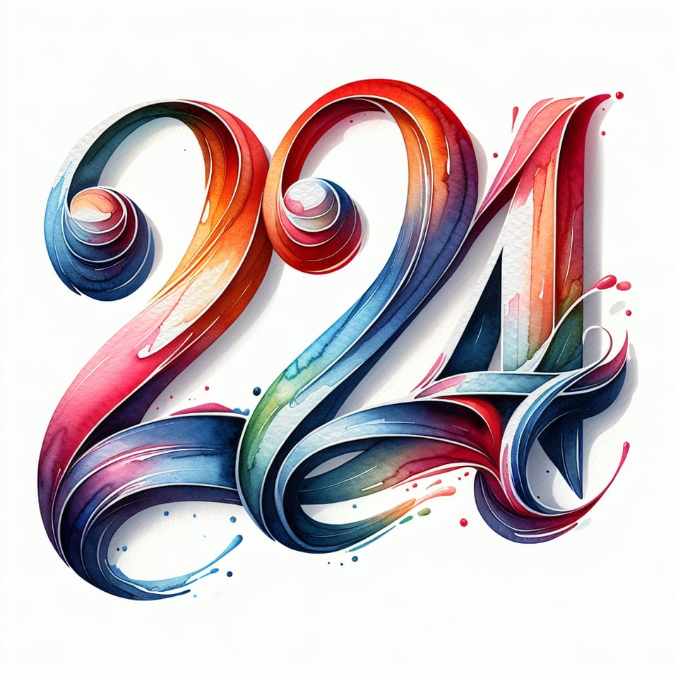 text 2024 beautiful watercolor lettering on white background text effect image