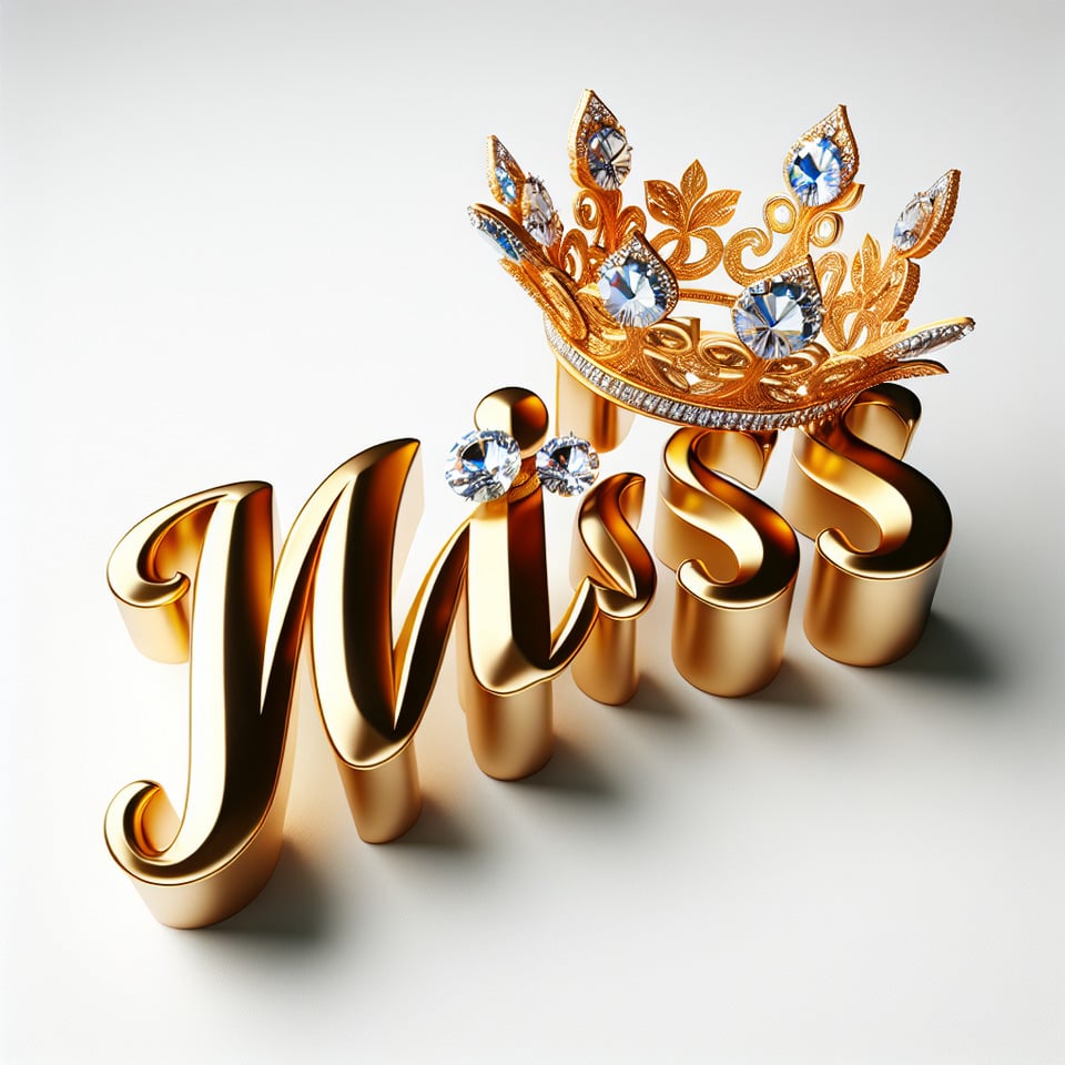 text Mi s s golden luxury text effect with crown and diamond on white background text effect image