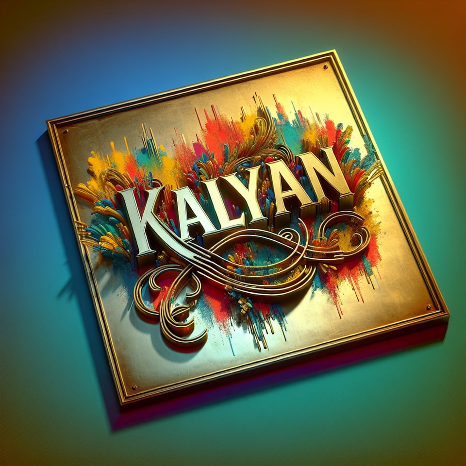 Text kalyan colorful splash 3d text in goldsilver plate and background colorcinematictypography3d renderposter text effect image