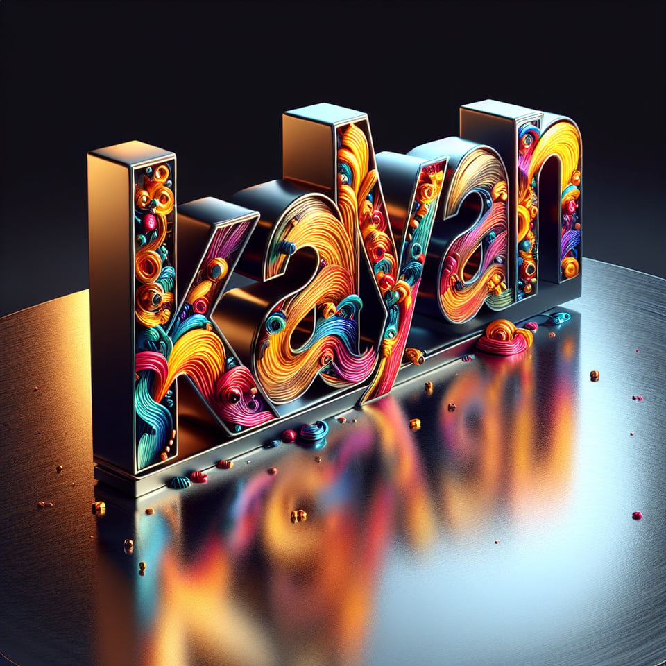 Text kalyan colorful splash 3d text in goldsilver plate and background colorcinematictypography3d renderposter text effect image