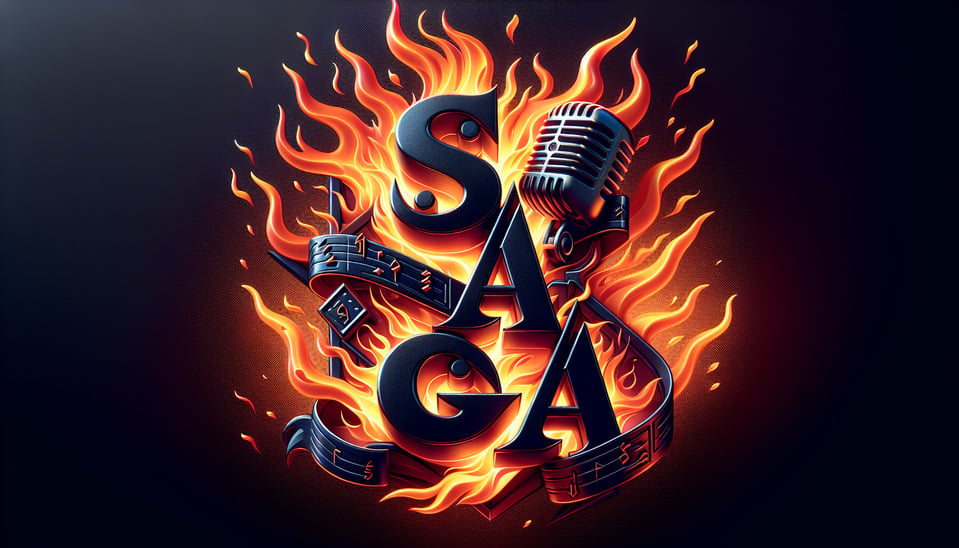 Text S•A•G•A tattoo 3d text and burning Background Realistic detailed view.typographyillustrationcinematicphotoposter text effect image