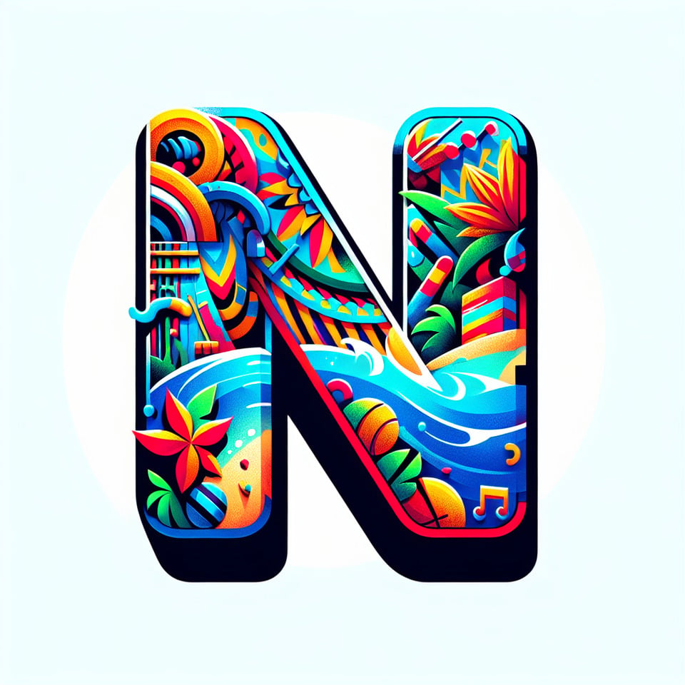 text N Caribbean cartoon text effect on white background text effect image