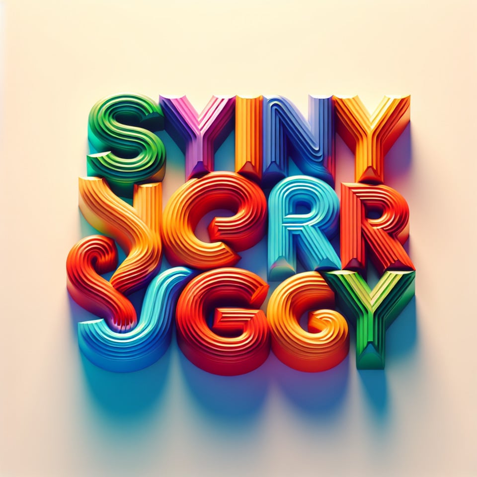 Text synergy colorful lettering in white background text effect image