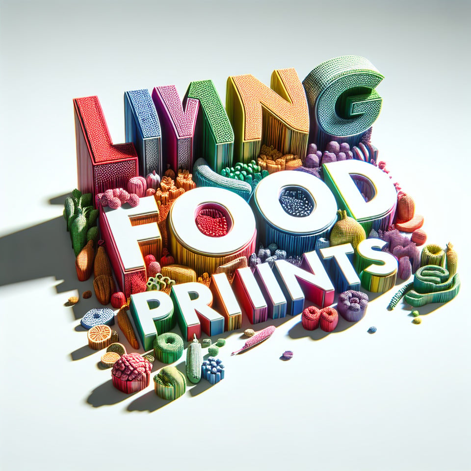 Text Living Food Prints colourful 3D Text white background text effect image