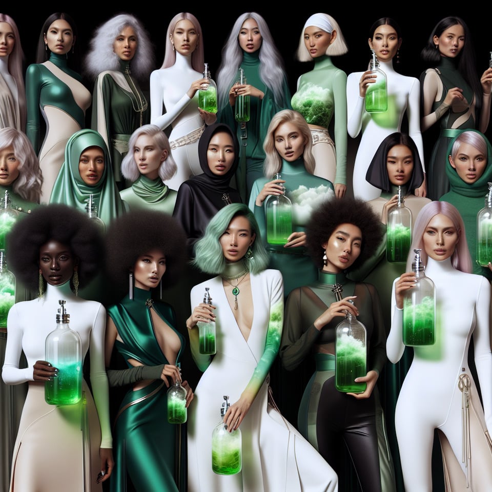 women in green hydrogen text effect image
