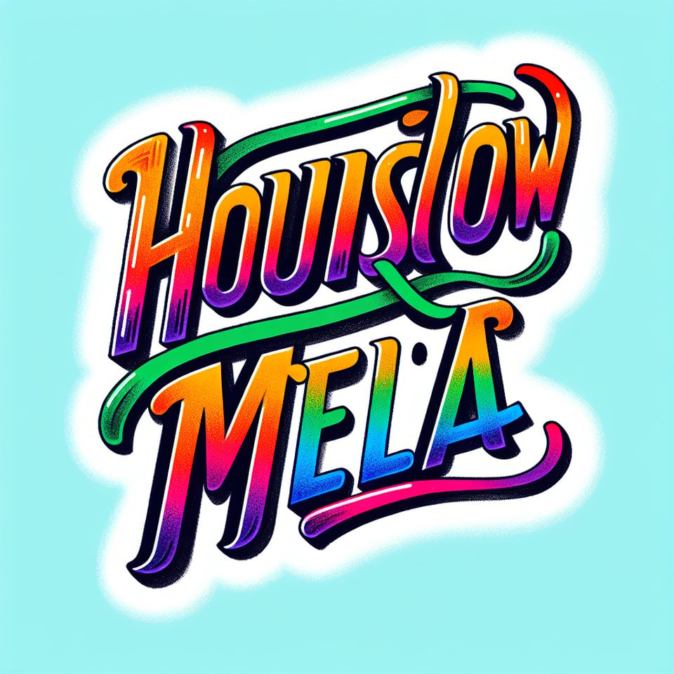 Holiday lettering text HOUNSLOW MELA  multicolored on white background text effect image