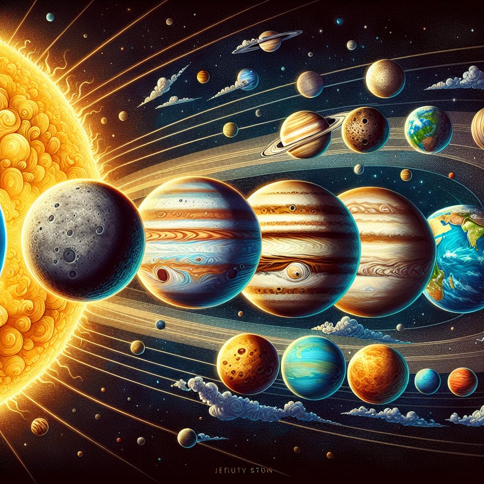 An illustration of the planets of our solar system. text effect image