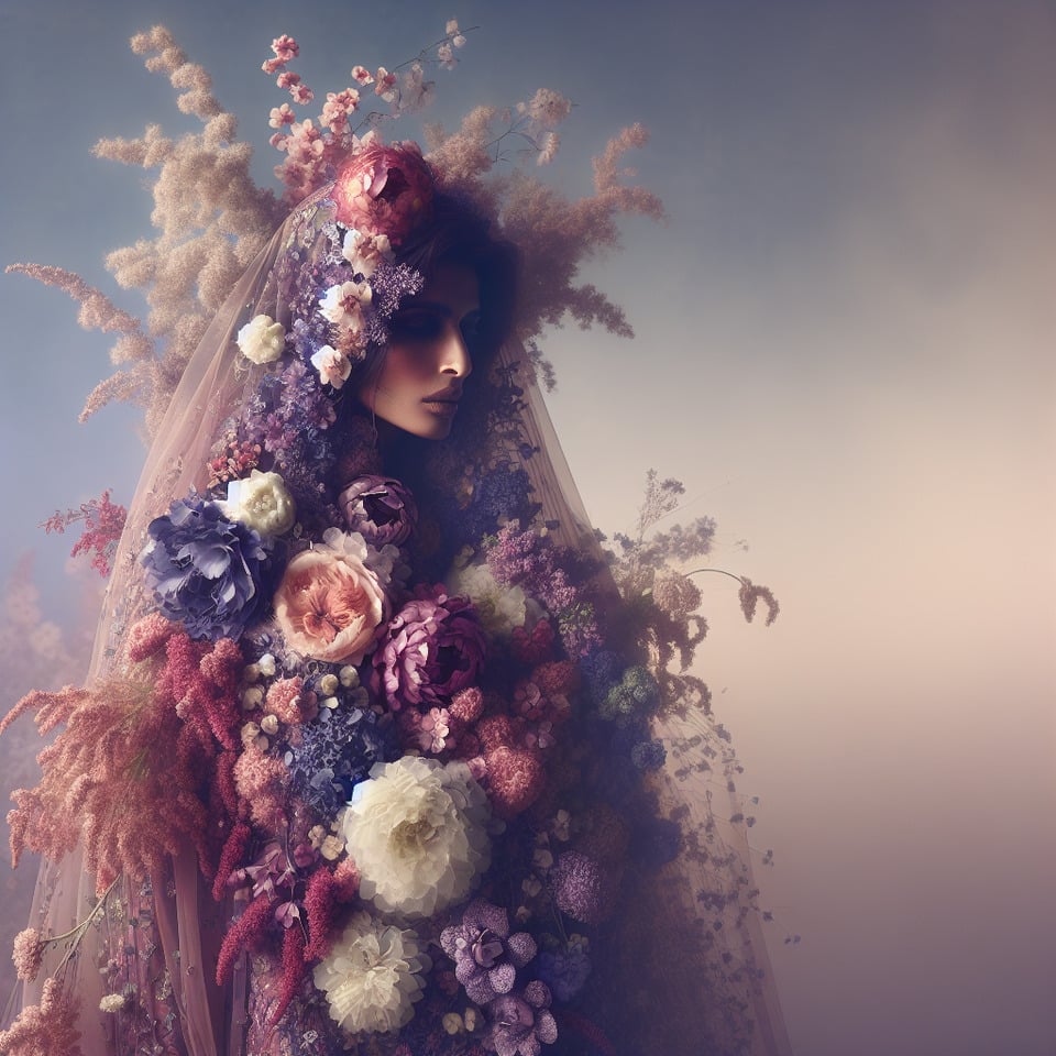 Fashion made of flowergorgeouswith a light gradient background. text effect image